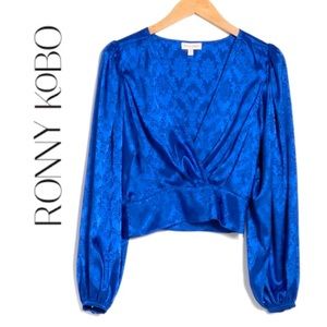 Ronny Kobo - Eugenia Satin Long Sleeve Crop Blouse